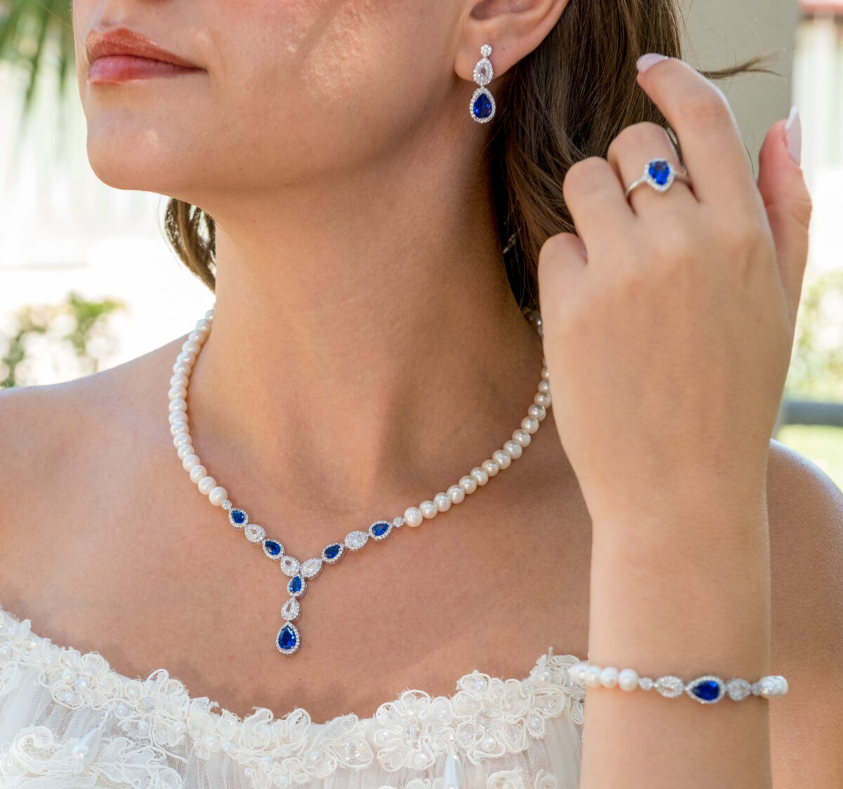 Gerçek Doğal İnci Set Lacivert Safir – ST055 - Görsel 2