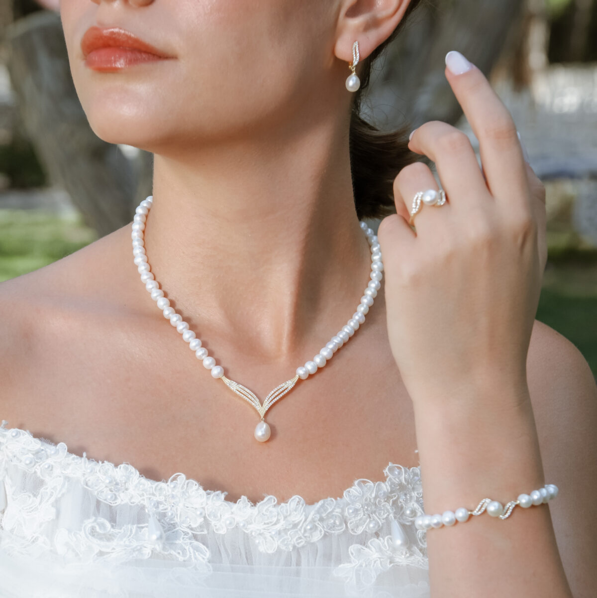 Gerçek Doğal Gold Renk İnci Set – ST0105 - Görsel 2